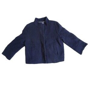 Isaac Mizrahi for Target Navy Blue Textured 4 Snap Button Jacket Deco Lining 8